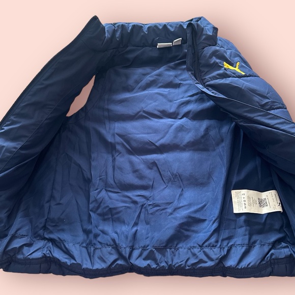 Kids Navy Blue And Yellow Puma Puffer Vest Size XS (5/6) - Picture 6 of 9